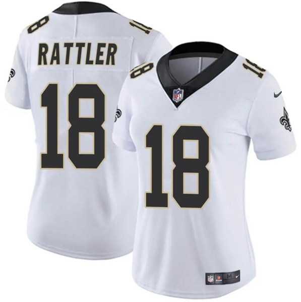 Womens New Orleans Saints #18 Spencer Rattler White Vapor Stitched Game Jersey Dzhi->women nfl jersey->Women Jersey